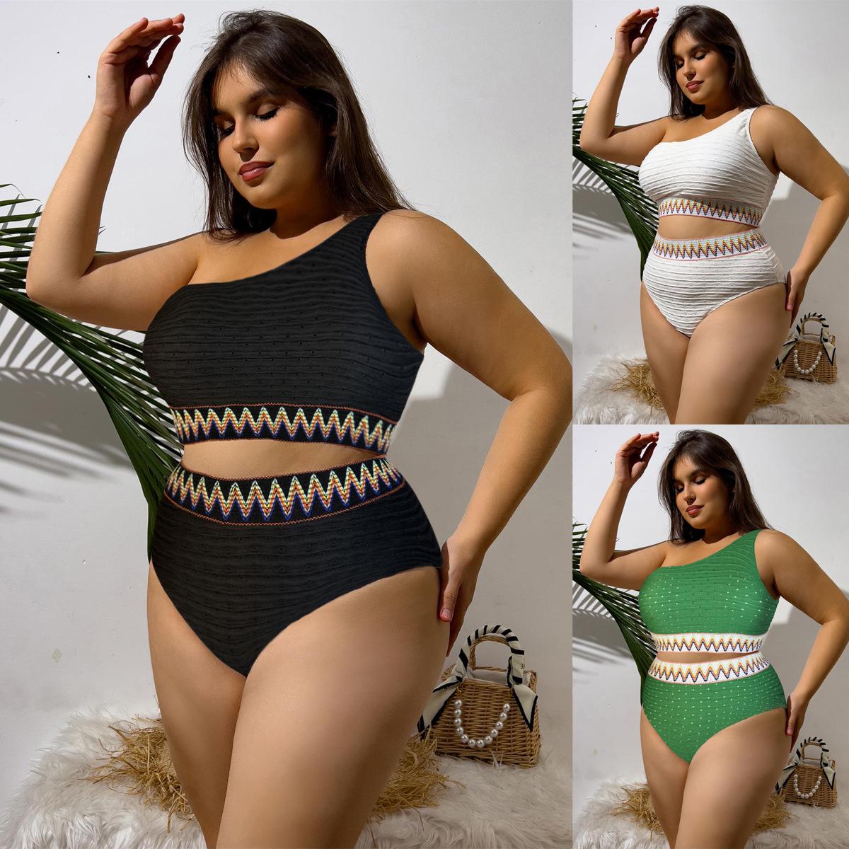 

2024 Plus Size One-Shoulder High-Waisted Sexy Bikini Swimsuit for Women 1XL белый