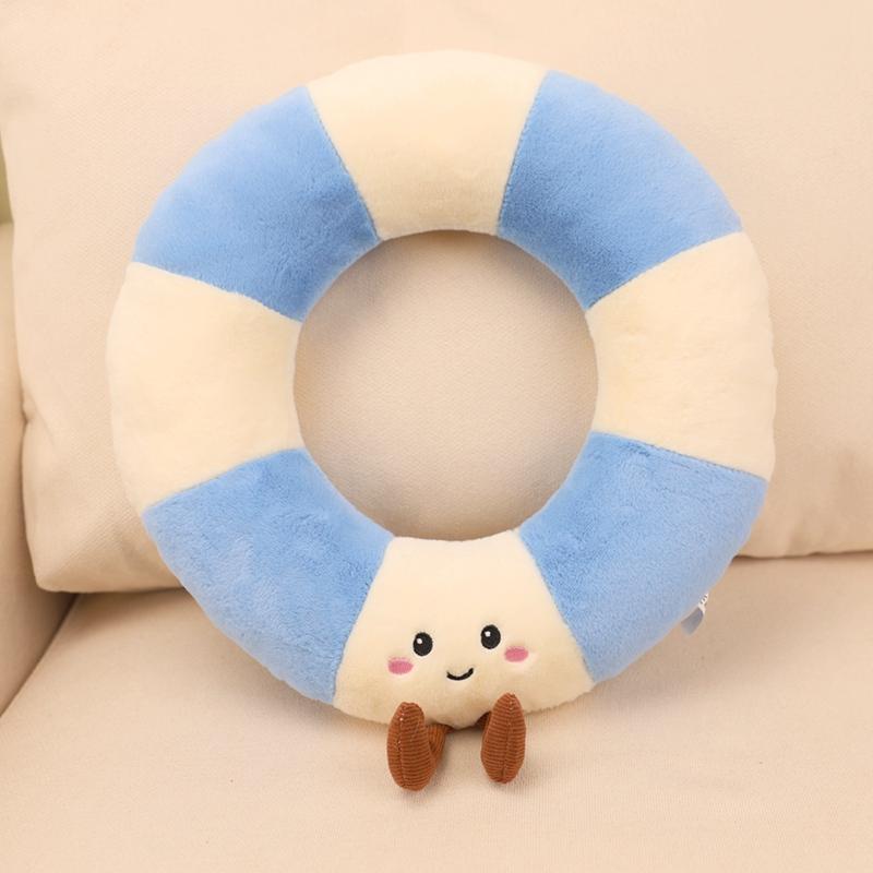 Maritieme Stijl Reddingsboei Gevuld Sierkussen, Oranje En Blauwe Tweekleurige Gestreepte Ring Pluche Kussen Voor Cadeaus. 33cm gray