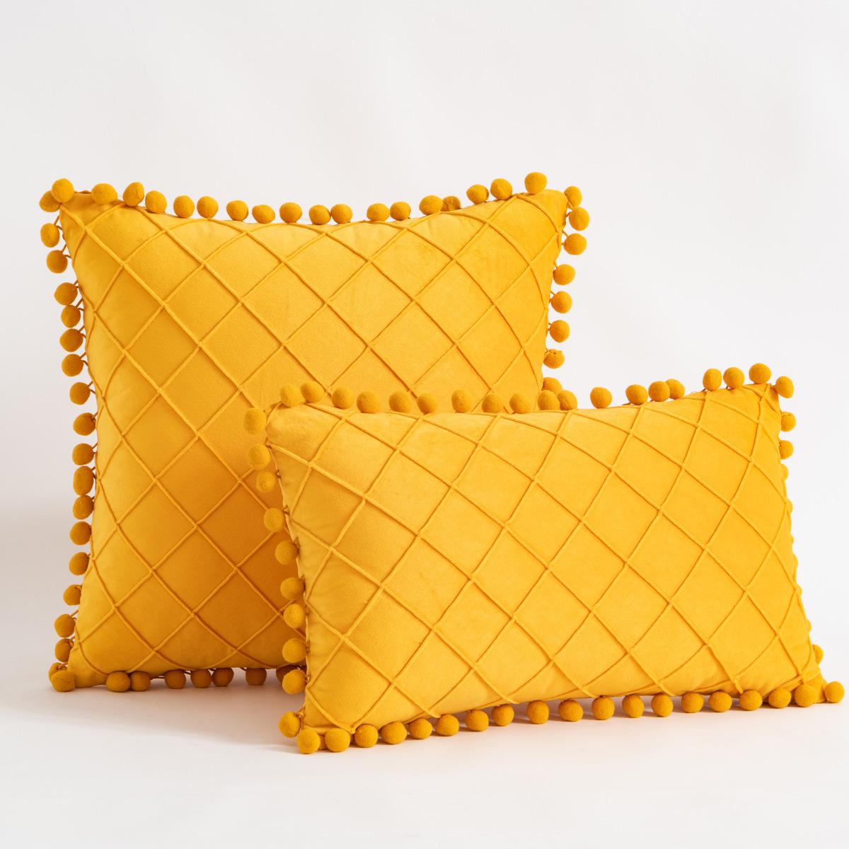 

Premium Velvet Diamond Quilted Pillow Cover with Pom Design Sofa Pillow for Office Living Room 30x50cm 45x45cm Pillow Case 30x50cm