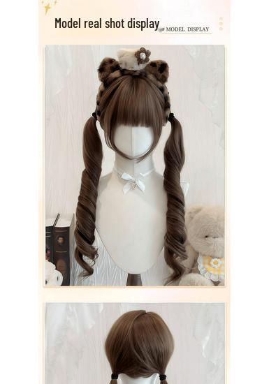 70cm Double Ponytail Lolita Wig with Sideburns - Long, Curly Daily Wig for Women