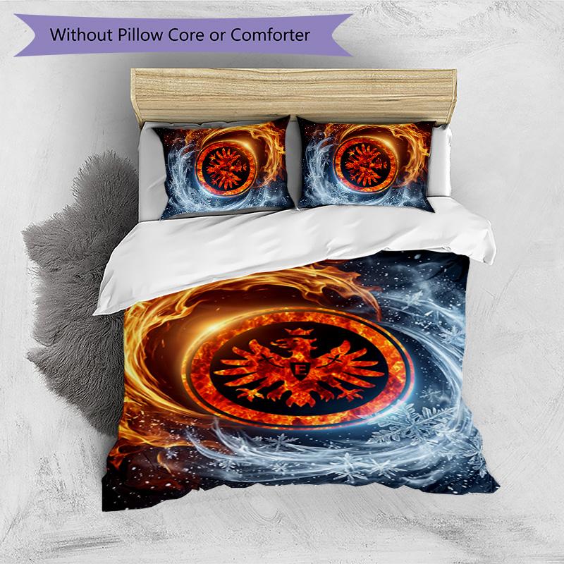 Set Lenzuola Stampato Calcio Eintracht Frankfurt 3 Pezzi, Comodo Set Copripiumino per Camera da Letto Delicato sulla Pelle