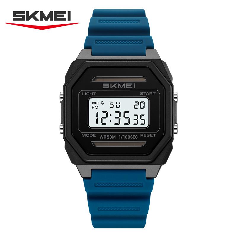 SKMEI 2640 Solar Power Student Digital Watch Retro Square Design Multi-function Waterproof Sporty Boy&Girl Watch Gift