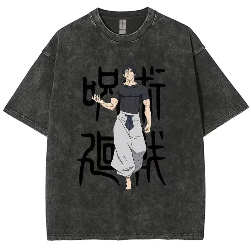Anime Jujutsu Kaisen Geto Suguru Graphic T-Shirt Men Women Washed Tshirts Manga Vintage Streetwear Harajuku Male Cotton Tops