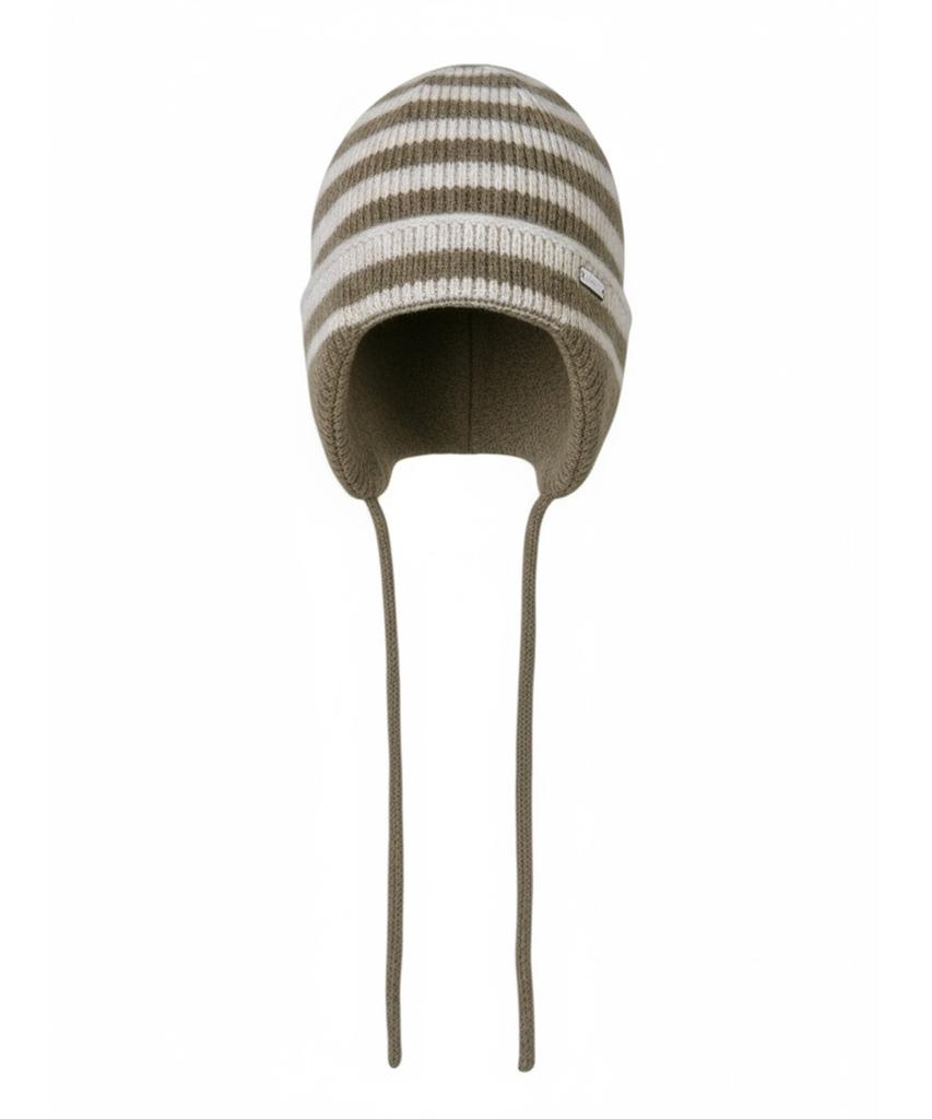 Leoninghai Striped Earflap Beanie [Beige]