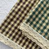 Dark Green Plaid Cotton-Linen Retro Half-Length Curtain for Windows or Cabinets