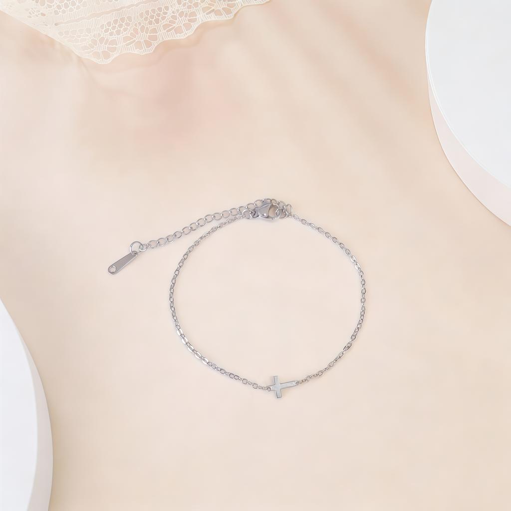 Kreuz Armband Zierliches Kreuz Armband Verstellbares Armband Seitliches Kreuz Armband Konfirmation Religiöser Schmuck Taufe Geschenk