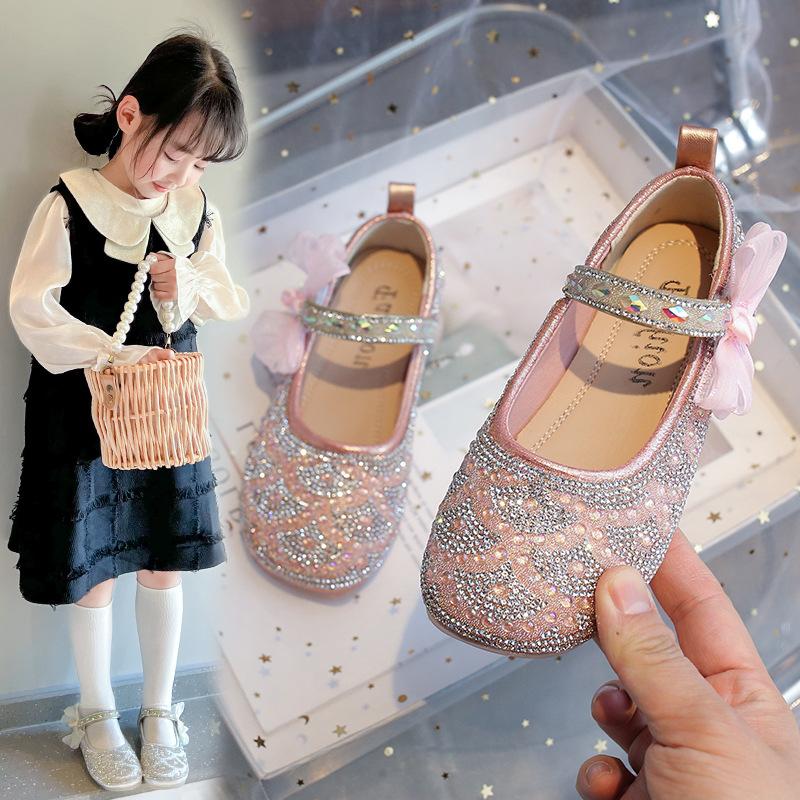 Mädchen Einzelnen Schuhe Frühling Strass Perle Kleines Mädchen Nette Schleife Prinzessin Kleine Leder