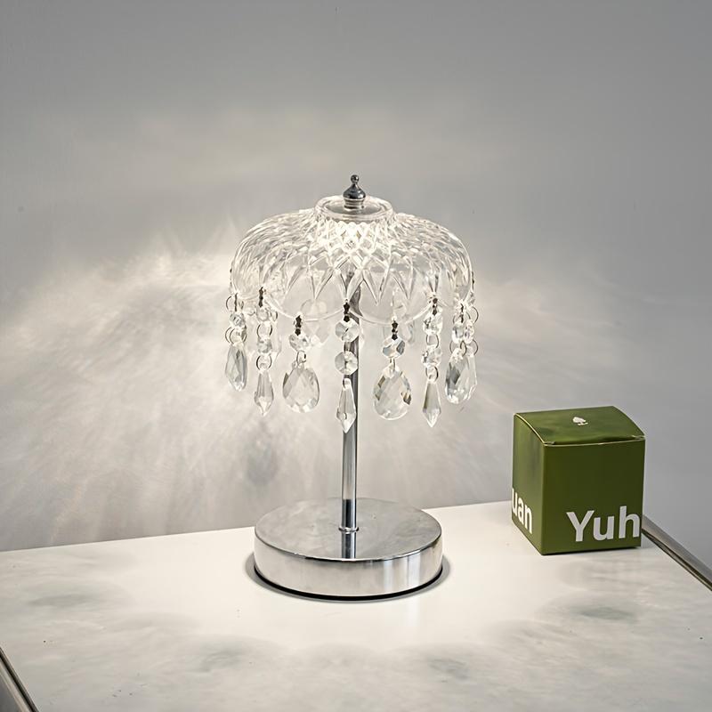 1PC moderní stmívatelná křišťálová stolní lampa – noční světlo napájené přes USB s leštěným uměleckým stínidlem, ideální do ložnice až do baru