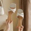 Square Head Thick Heel High Heels Summer New Retro One-word Slippers Wear Cool Slippers