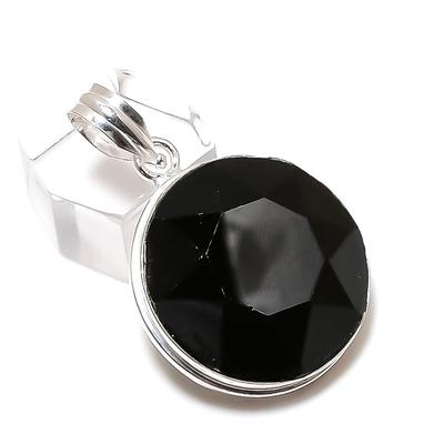 Pierre précieuse Spinelle Noir Naturel Fait Main Argent Sterling 925 Pendentif 1,62" J7l57