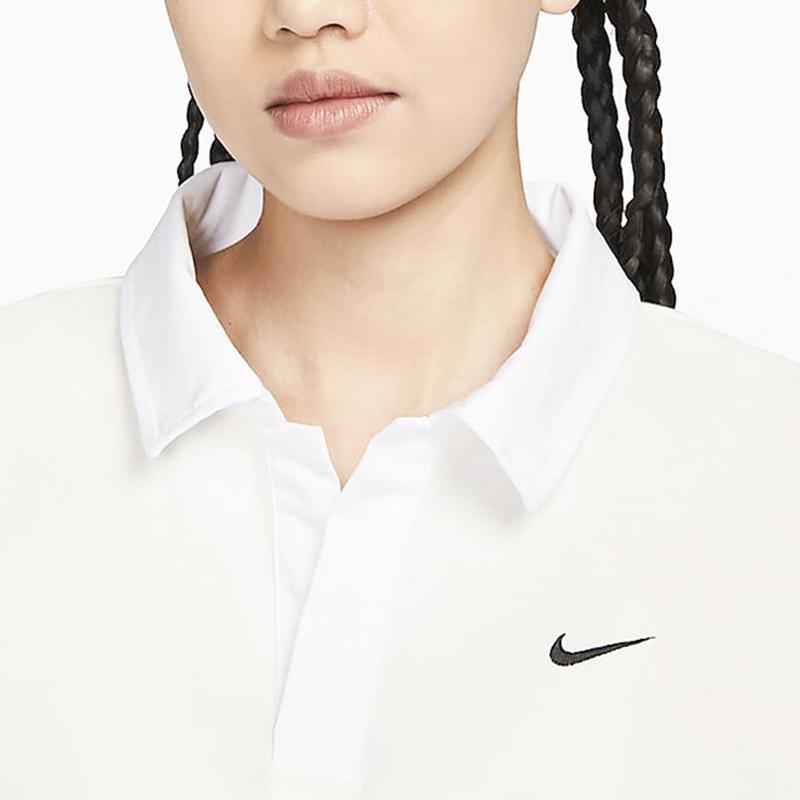 Nike Effen Kleur Polo Kraag Losse Lange Mouw Verlaagde Schouder T-shirt Dames Tops Wit FB8721-133