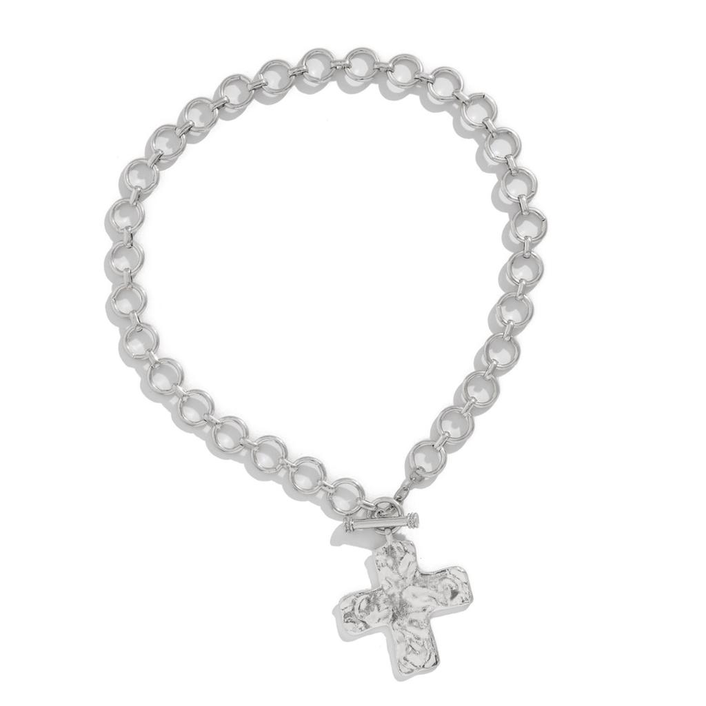 Eleagnt Hammered Crosses Necklace Stylish Chunky Crosses Necklace in Hammered Designs Women's Neck Chain Jewelry