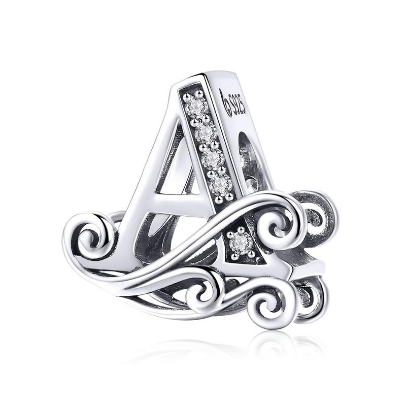 BAMOER Classic 925 Silver Letter Vintage A to Z 26 Letter Charms Openwork CZ Alphabet Beads Fit Charm Bracelet BSC030