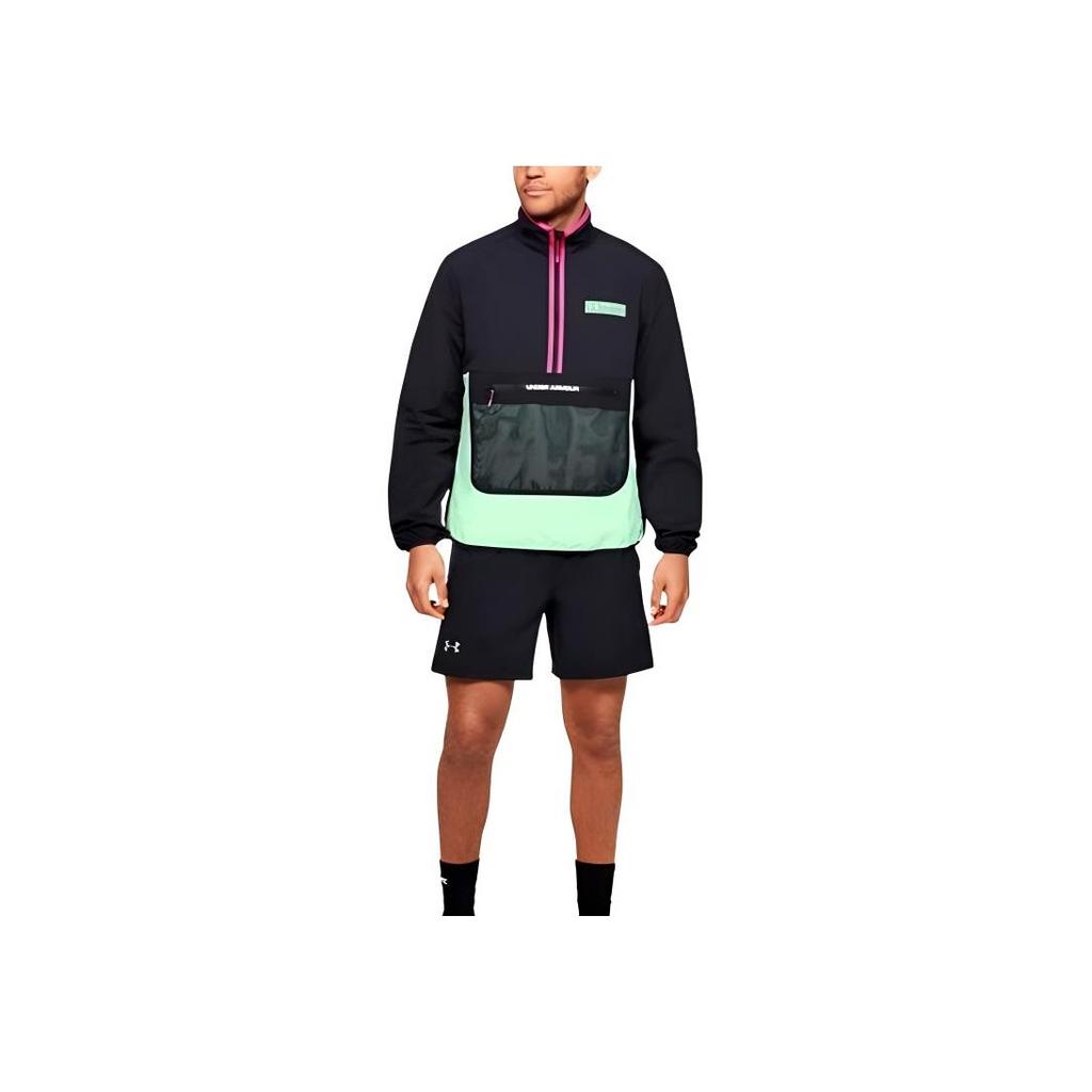 Under Armour American Vintage Stand Collar Large Pocket Color Block Long Sleeve Sweatshirt Men Sweatshirt Black 1359140-001