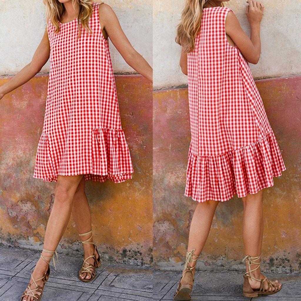 

Женское повседневное клетчатое платье длиной до колена без рукавов, вечернее платье XL красный