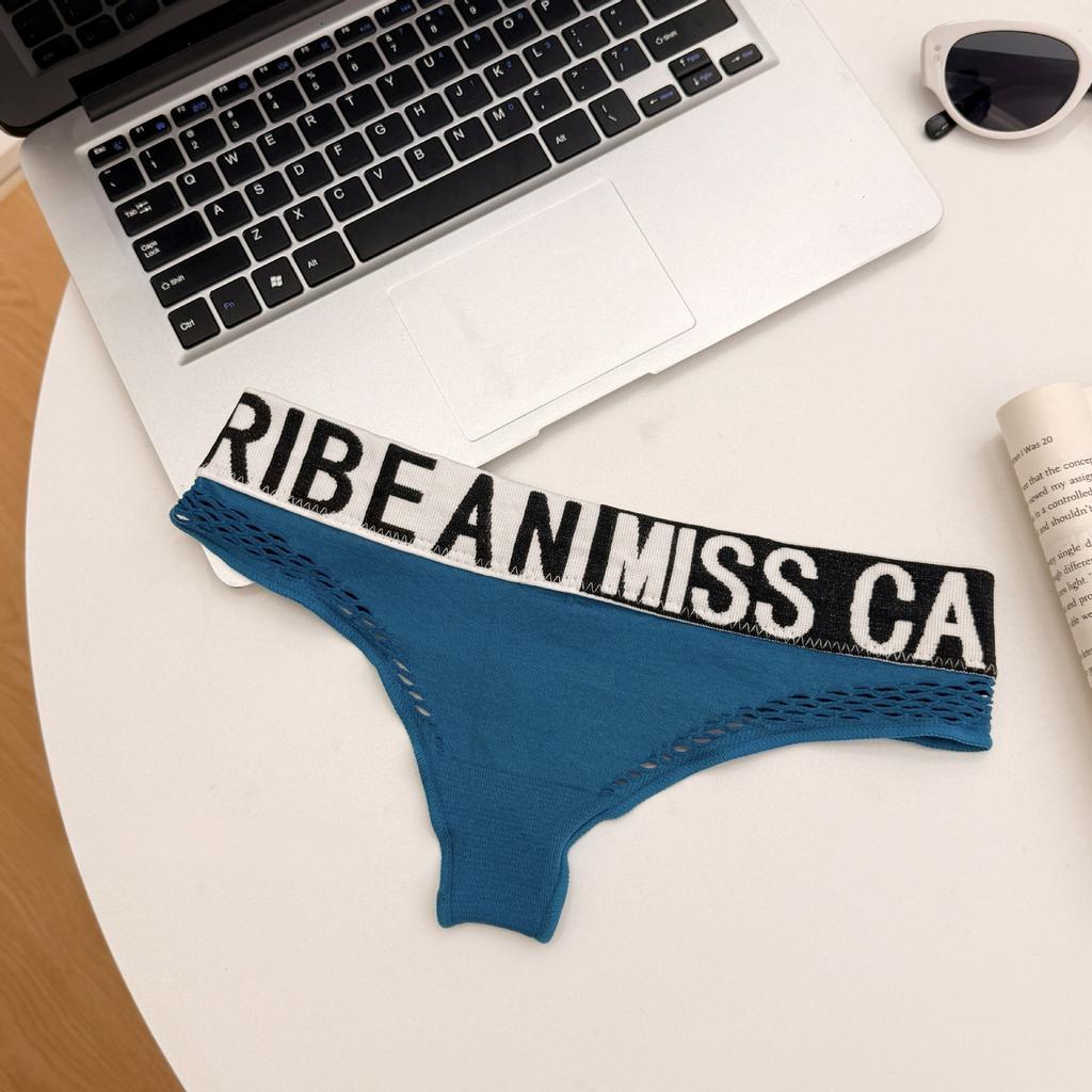 Damen Frühling und Sommer Einfacher Buchstaben Hoher Elastischer Bund Kopf Hohl Tiefe Taille Reiner Baumwollzwickel Dreiecksunterwäsche