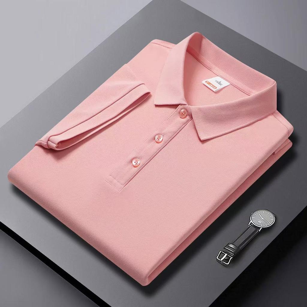 025 Summer New Men's Short Sleeved Solid Color Polo Shirt Breathable and Comfortable Elastic Top Casual Business New Style