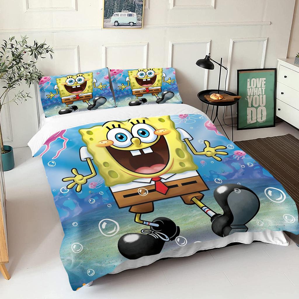 SpongeBob SquarePants Bedding Set Cartoon Duvet Cover Pillowcase for Kids Teens Bedroom Home Decor Christmas 2/3Pcs