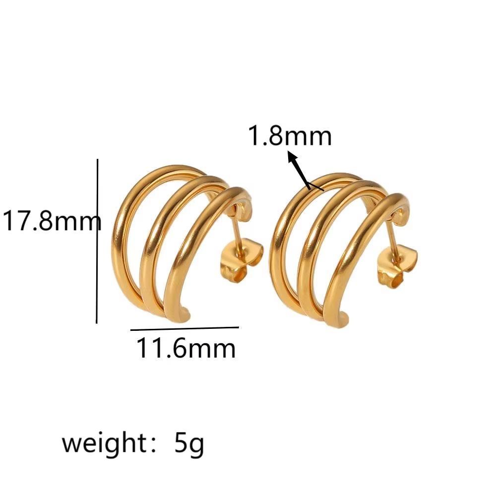 Simple Exqusite Classic Gold Plated Geometric Three Lines Chains Earrings Stainless Steel C-shaped Stud Earrings Daily Woman