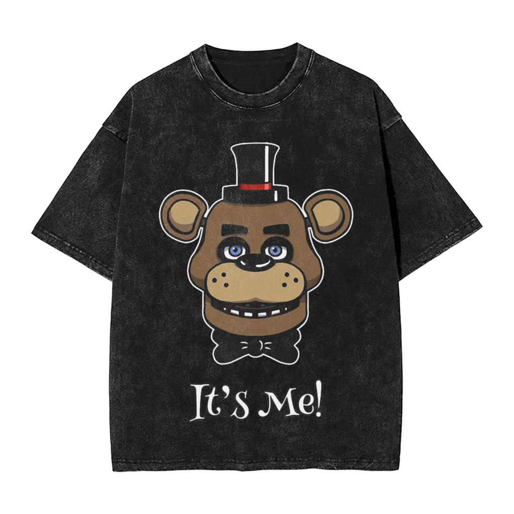 FNAF At Freddys Washed Streetwear Hip Hop Novelty T-Shirts Tees for Men Women Cotton Oversised Soft Comfort Short Sleeve