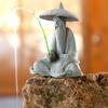 Mini Fisherman Statue Aquarium Sitting Fishing Figurine Asian Zen Decoration Sandstone Vintage