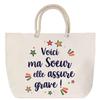 Beach Bag - PLANETEE - Sister She's Awesome - Rope Handle - Large Size - Printed Cotton France