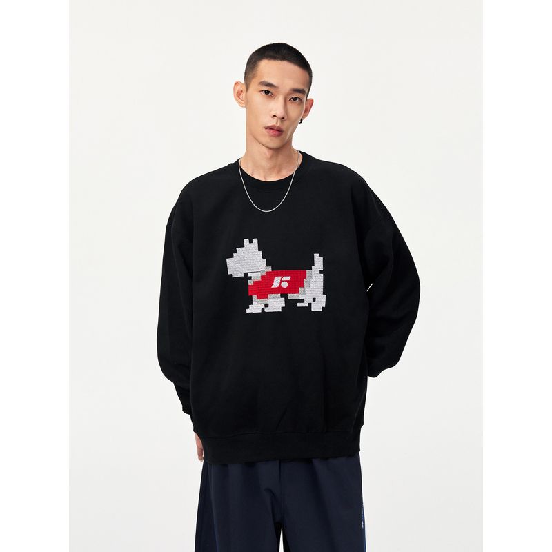 Jungle Tiger Fun Cross-Stitch Puppy Crewneck Sweatshirt for Men, Street Style, 420g Heavyweight Thickened Couple's Top for Women