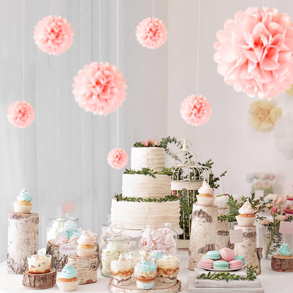 1pcs Set 7.8inch Pink Paper Flower Balls Paper For Birthday Party Pom Pom Paper Balls Hanging Flowers Pom Pom Paper