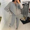 Women Zipper Knitted Cardigans Sweaters + Pants + Chain Vests Three-Piece Set Lady Jumpers Trousers Costumes Outfit Suit