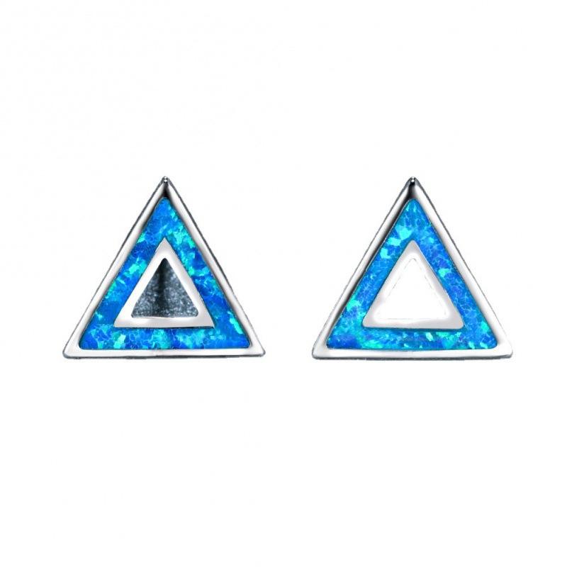 Simple and Stylish Platinum Blue and White Hollow Triangle Women's Versatile Stud Earrings