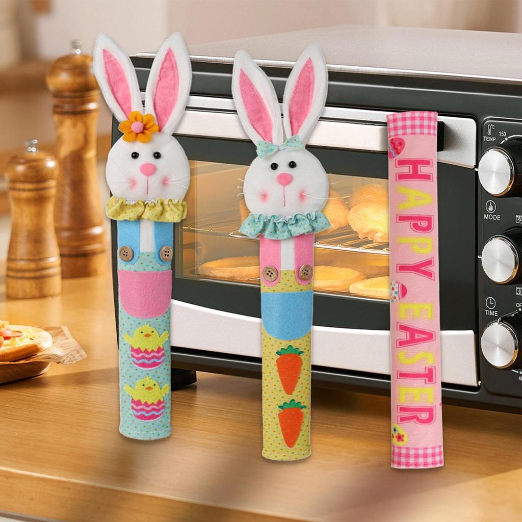 Fridge Handle Covers 3-Pieces Easter Bunny Design Appliance Pull Protector Colorful Refrigerator Door Handle Covers