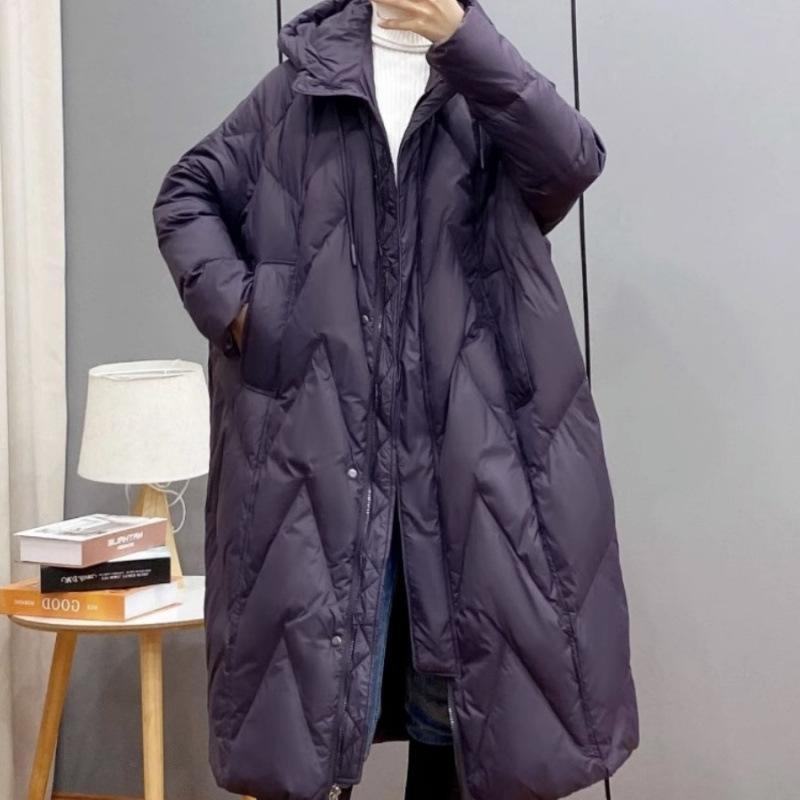 Women Loose Long Coat White Duck Down Jacket Women Winter Female Overcoat Winter Hooded Puffer Feather Parkas