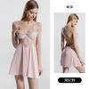 Women's Satin Lace Sheer Mesh Padded Backless Cami Sleep Dress with Robe Lounge Set