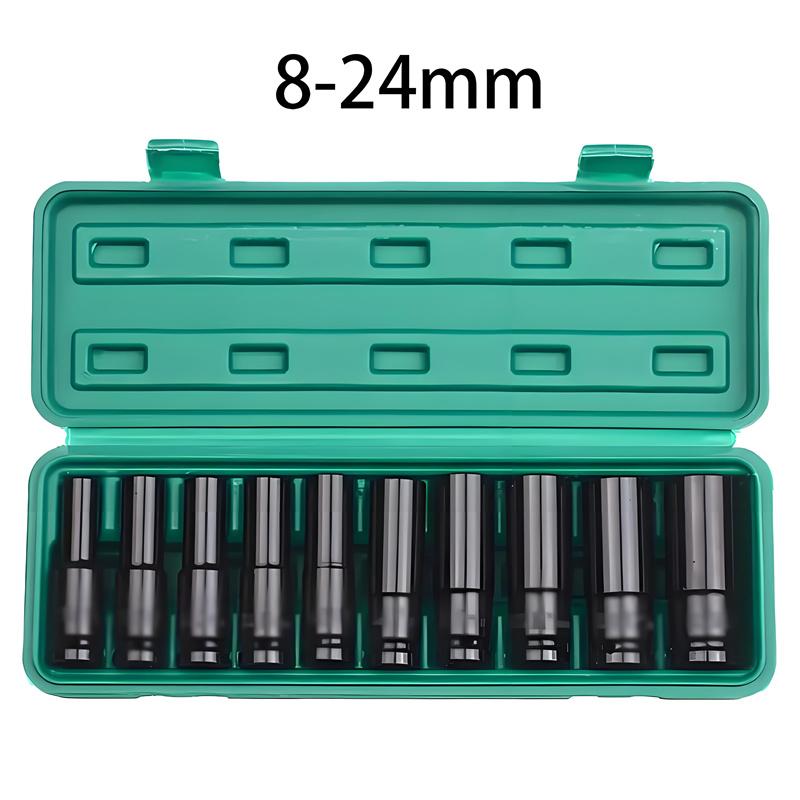 1/2 Inch Drive 6-Point Impact Socket Set 10-Piece Metric Sizes 8mm to 24mm Carbon Steel with Hard Storage Box for Mechanics