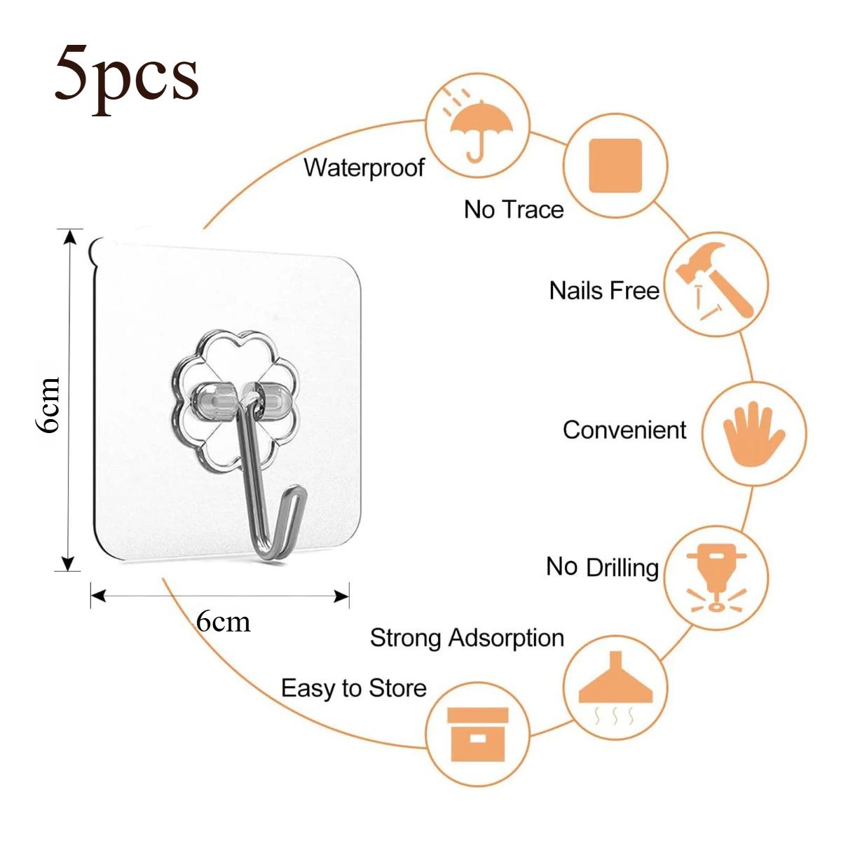 

5/10/20 шт. Прозрачный неперфорированный клейкий крючок Прочный в использовании Невидимый крючок Стена Дверь Задний Маленький крючок Клейкий крючок 6cm*6cm
