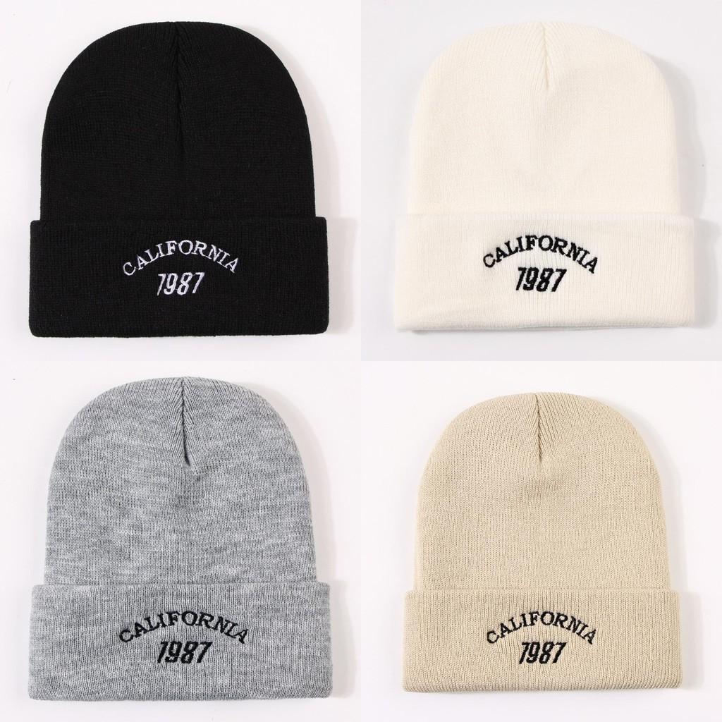 Fashionable Warm Winter Knit Hat With Embroidered Letters 1987 For Couples Traveling