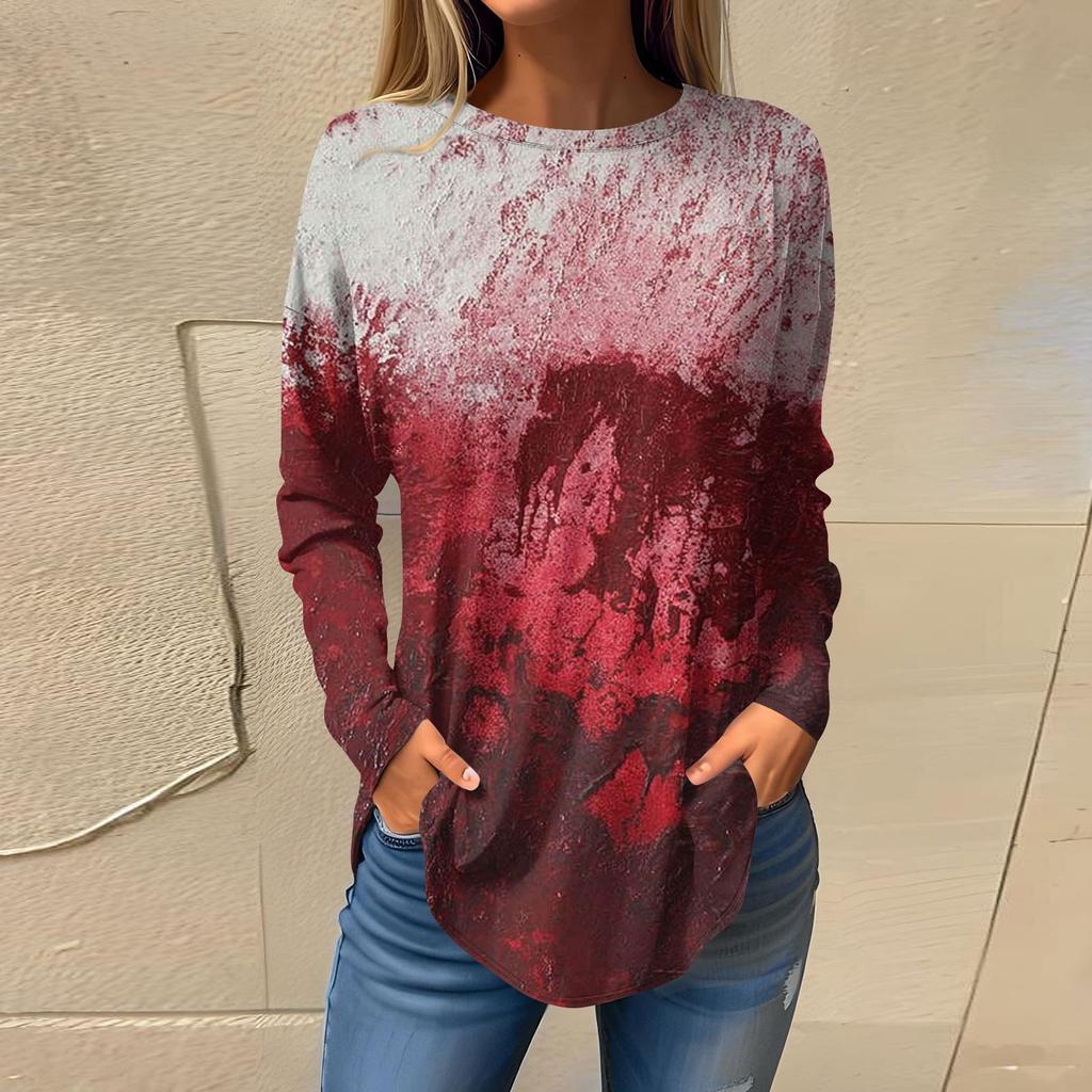 Damenmode Lockerer Rundhals Halloween-Druck Langarm T-Shirt Top Pullover