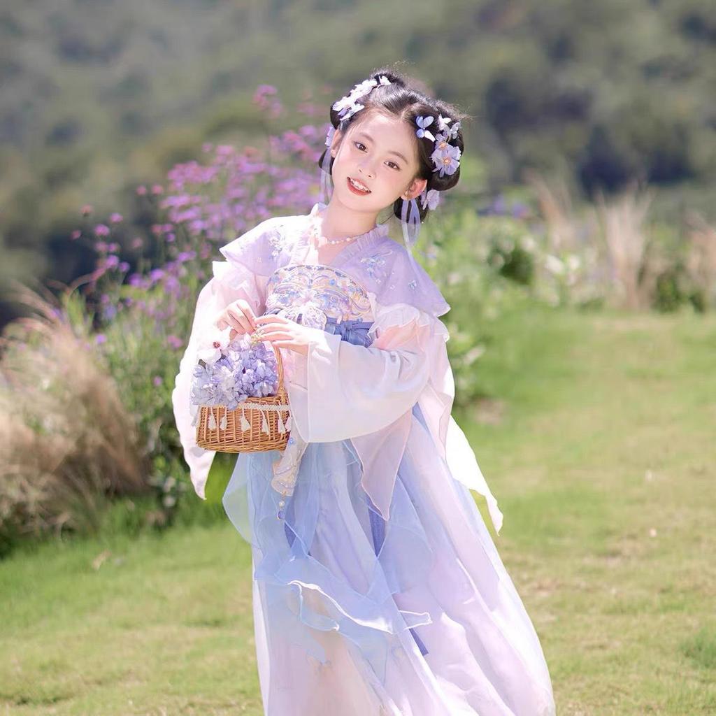 2025 Summer Girls' Ancient Style Hanfu Dress - Princess Fairy Tang Suit for Spring and Autumn