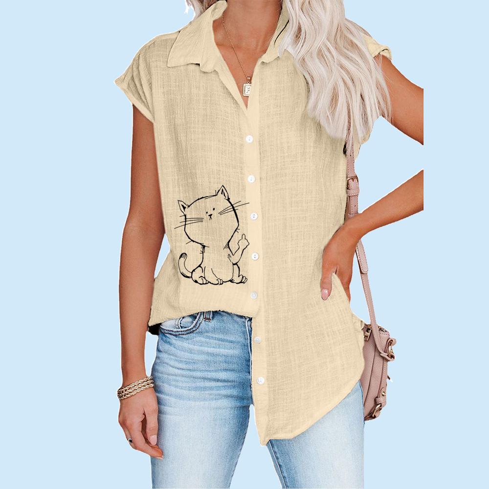 Frauen Casual Print T-shirt Sommer Mode Dünne Top Plus Größe Strickjacke Kurzarm Blusen