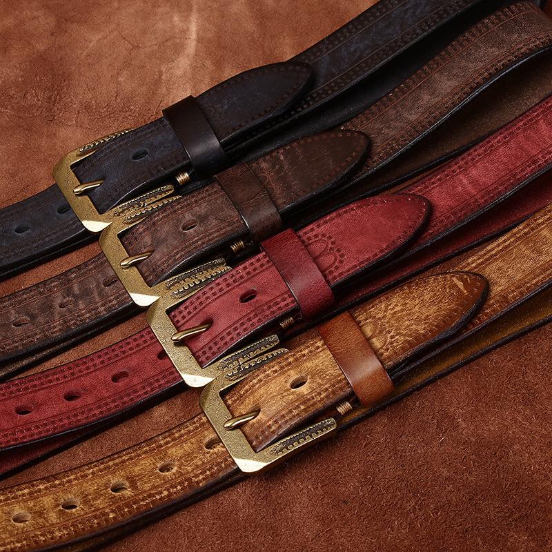 Thickened Extra Thick Retro Personalized Embossed Matte Leather Belt Men'S First Layer Cowhide Casual Jeans Belt Men'S