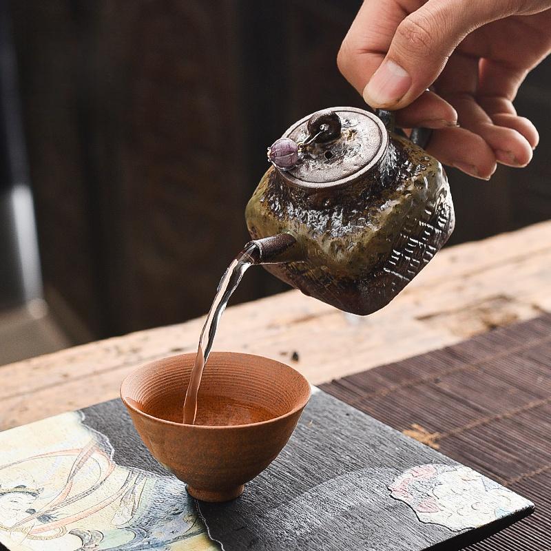 100ML Old Rock Mud Square Teapot  Retro Ceramic Tea Brewing Tea Pot Kung Fu Teapot Ball Hole Filter Tea Kettle Tea Ceremony