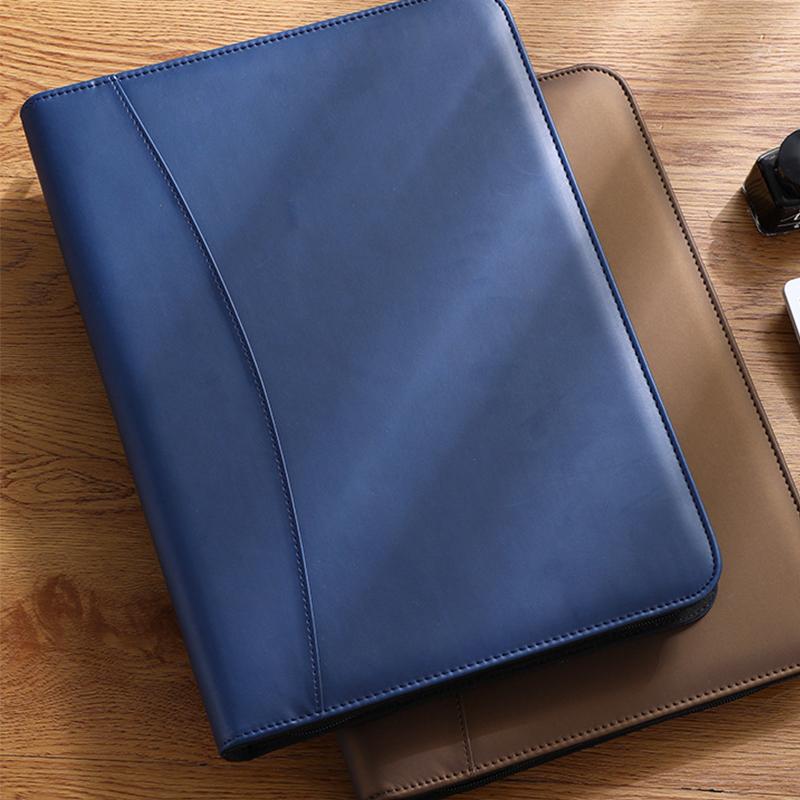 Multifunktionales A4/A5 PU-Leder-Portfolio für Dokumentenorganisator Reißverschlusstasche mit Taschenrechner Stifte Mann Schreiben Aktentasche Büro
