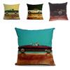 Vintage Car Dog Print Pillow Case In Beautiful Cotton Linen For Stylish Home Decor