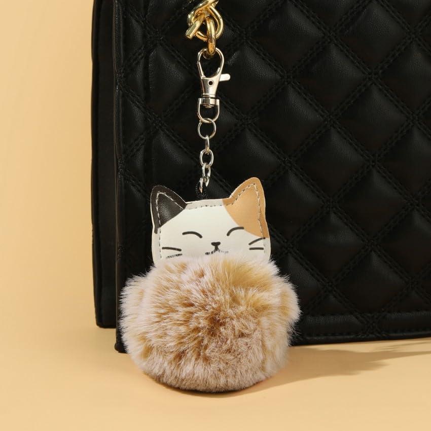 [Coyoohouse] Fluffy Plush Keychain Cat Fluffy Cute Bear Design with Strap Backpack/Bag Accessory Perfect Christmas/Children's Day Gift Fashion