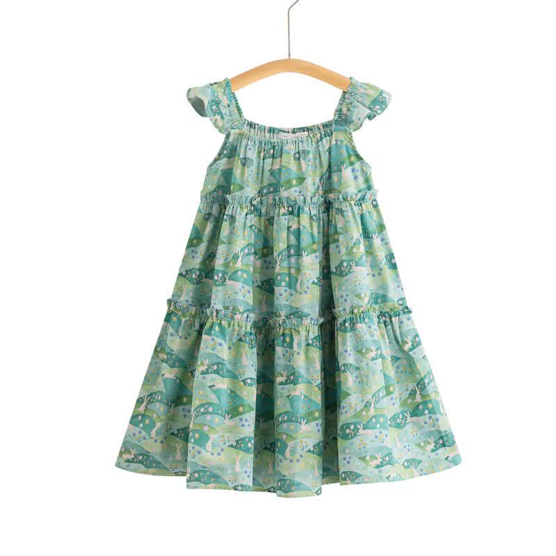 Girls  Summer Floral Cotton Suspender Dress L