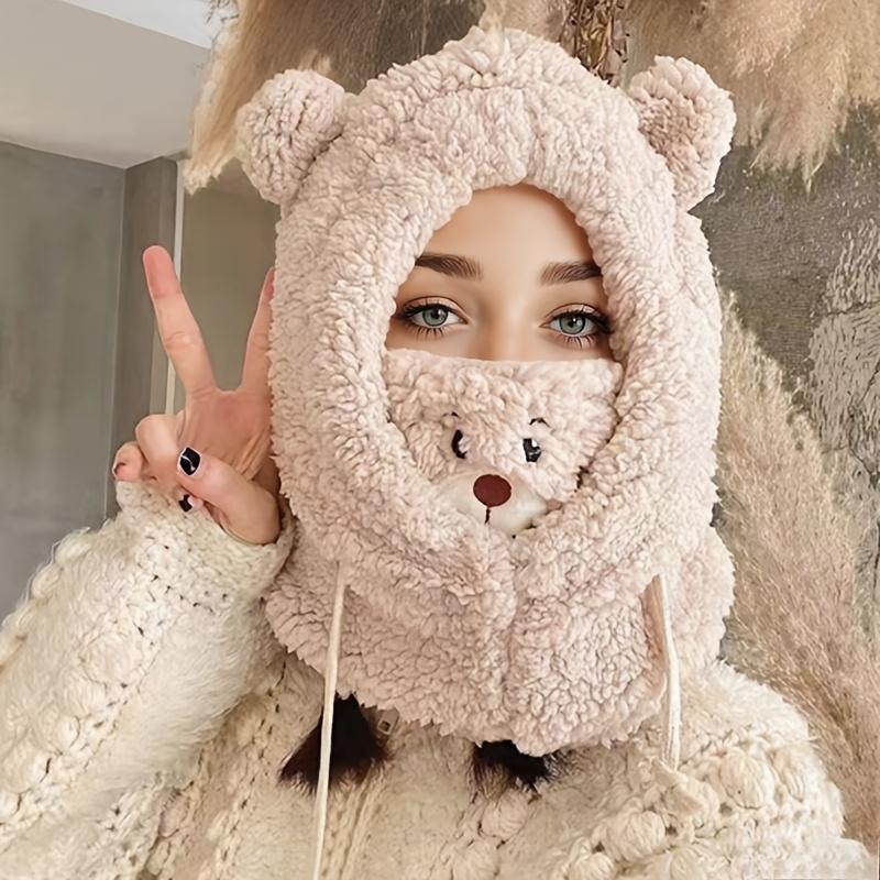A Variety of Colors Are Available, Winter Women'S Thickened Warm Korean Version Versatile Winter Cycling Mask, Ear Protection, Lei Feng Hat, Bear Hat