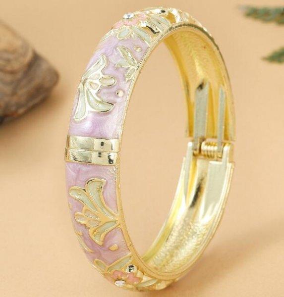 Trendiga Breda Håliga Emaljarmband för Kvinnor Kinesisk Stil Lyxiga Cloisonné Vårspänne Armbandsberlocker Fest Smycken