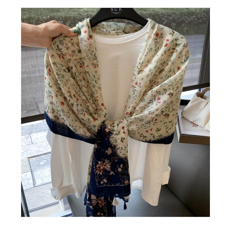 Vintage Floral Long Scarf For Women Beach Shawl Lightweight