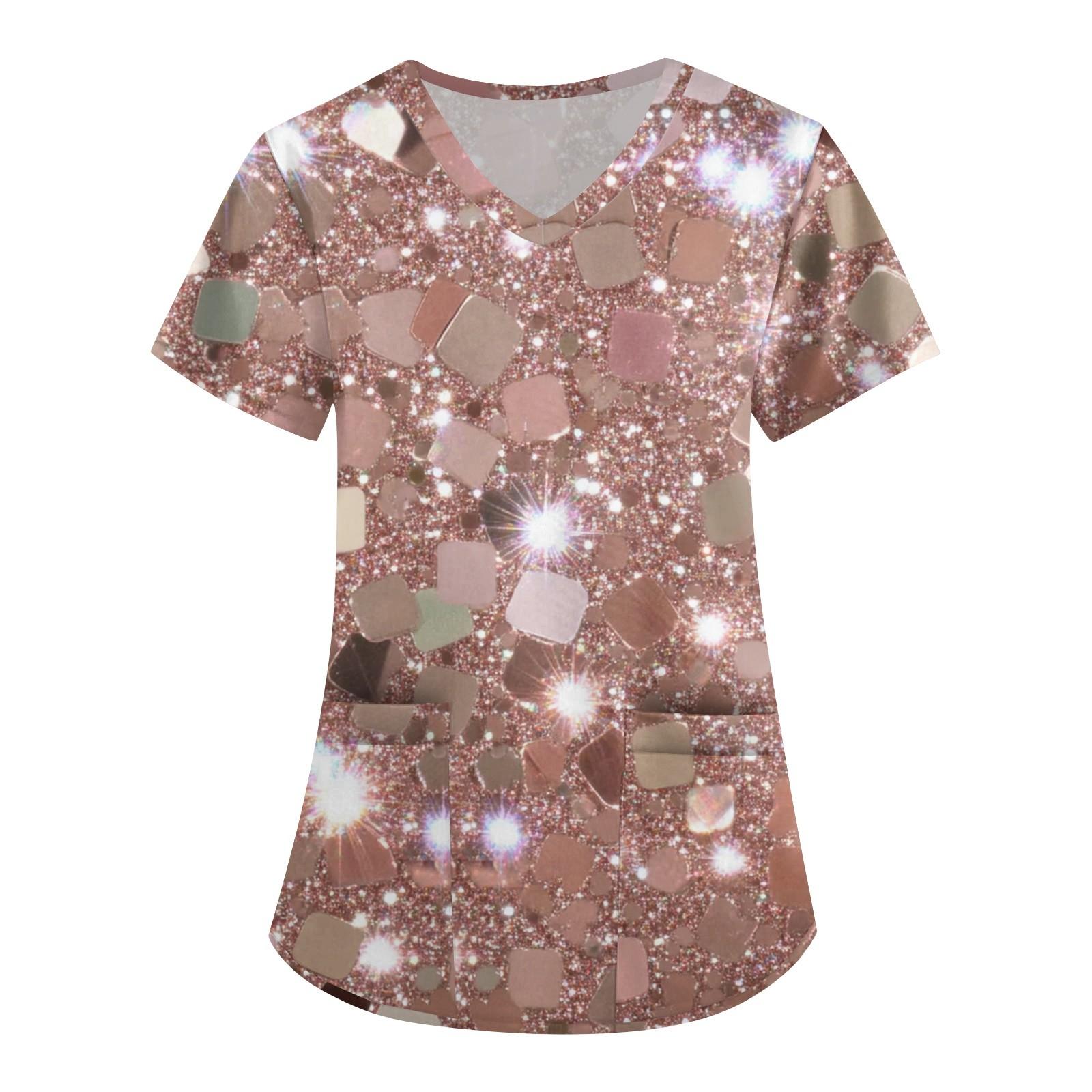 

Short Sleeve For Women Fashion V Neck Retro Print Waist Wrapped Top T-shirt M