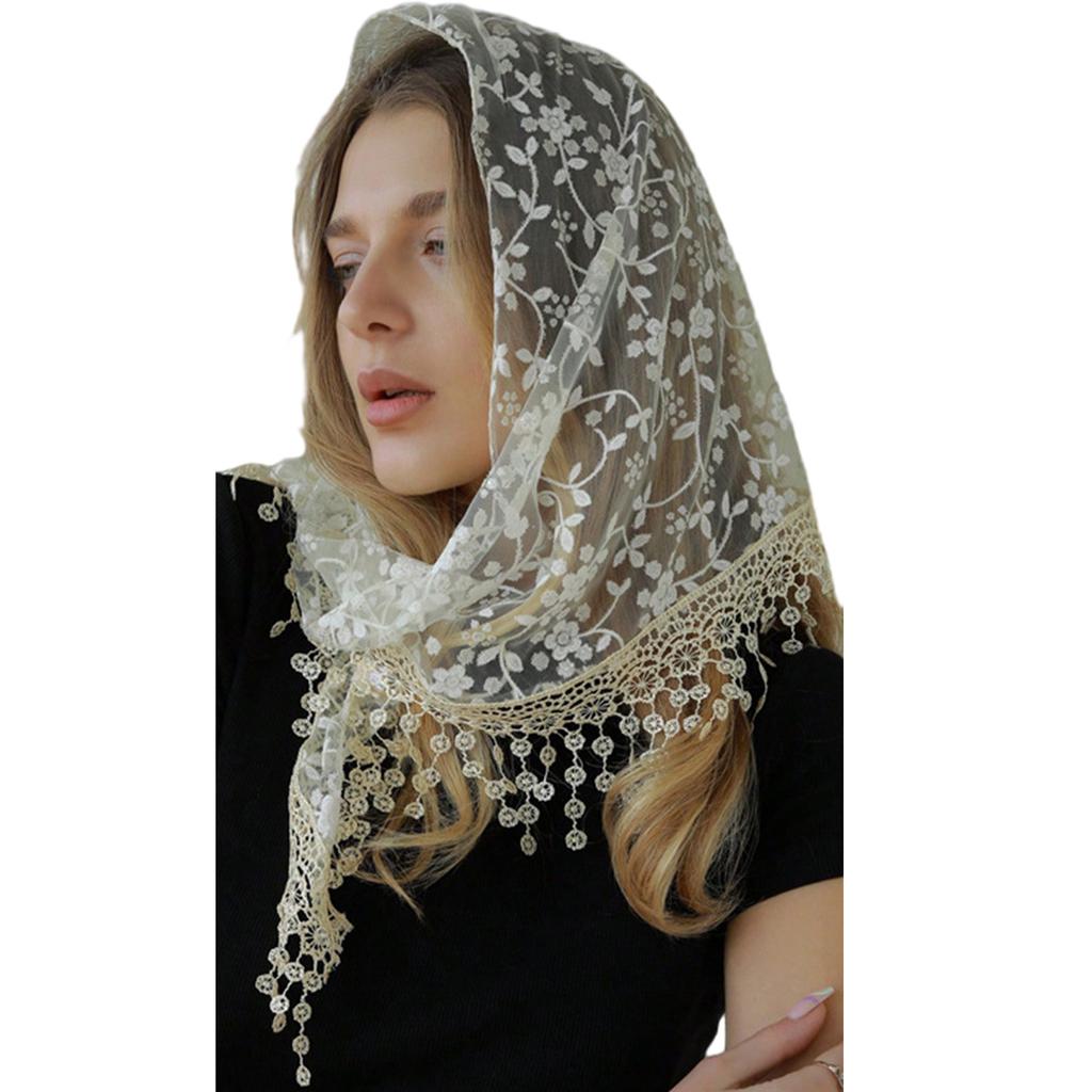 Seethrough Lace Flower Head Scarf Triangle Headwrap Bandanas for Women Daily and Casual Wear Music Festival Headpiece